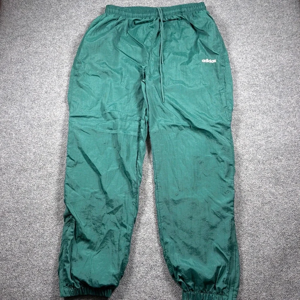 Vintage Adidas Nylon Track Pants Lined Mens XL Green Windbreaker Joggers Zipper